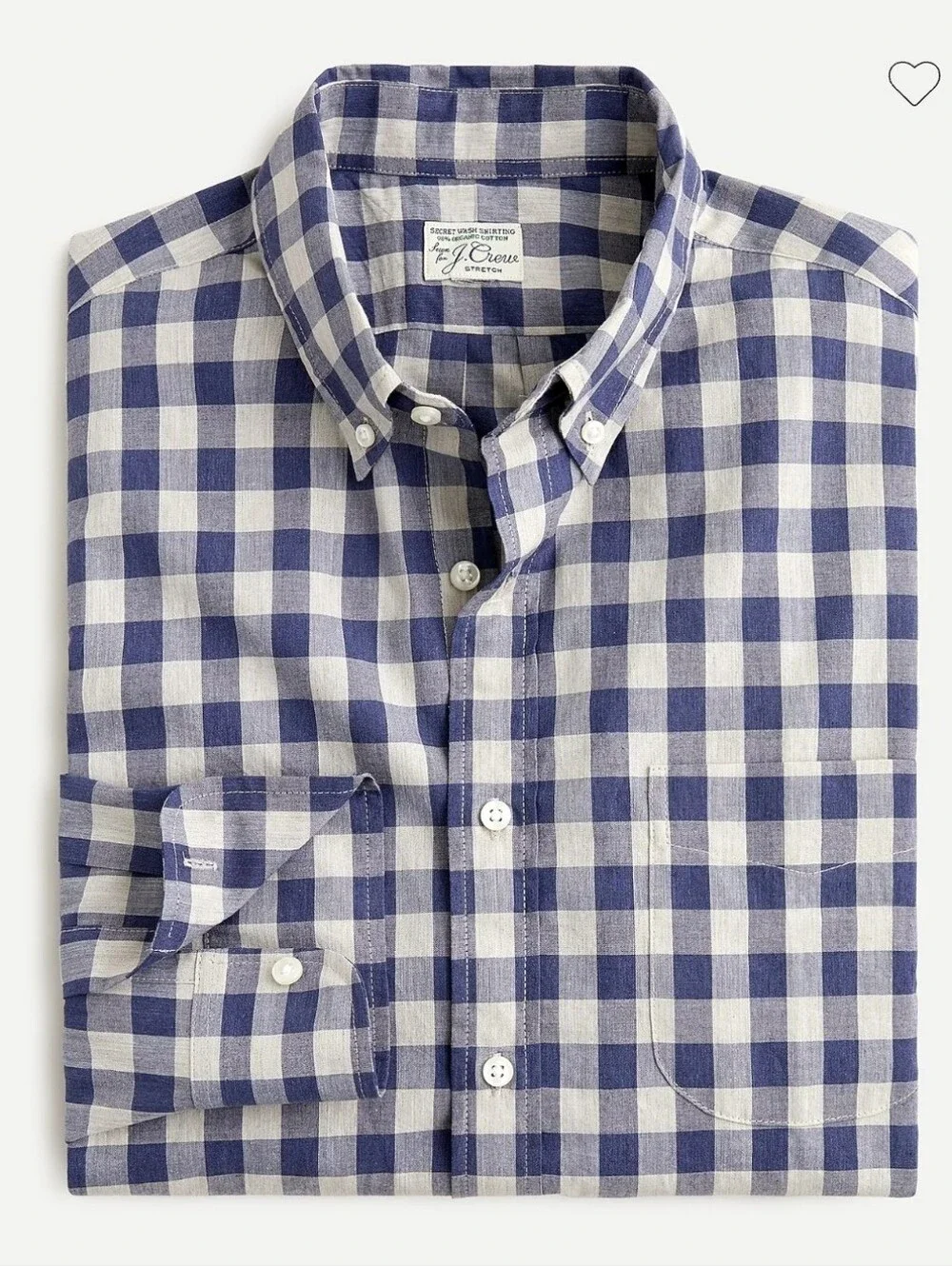 J.Crew Stretch Secret Wash Shirting Cotton Poplin Shirt Heatered Gingham Blue L